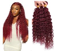 Creuost Bundles Human Hair Extension Kinky Curly Bundles Unprocessed Brazilian Virgin Hair #99j Burgundy Minimal detachment For Women 3 Bundles Total 300g 24 24 24 Inch