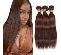 Creuost Bundles Human Hair Extension Straight cabello humano Bundles Unprocessed Brazilian Virgin Hair #4 Chocolate Brown Minimal detachment For Women 3 Bundles Total 150g 24 26 28 Inch