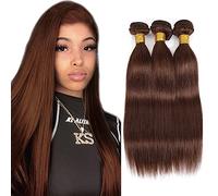 Creuost Bundles Human Hair Extension Straight cabello humano Bundles Unprocessed Brazilian Virgin Hair #4 Chocolate Brown Minimal detachment For Women 3 Bundles Total 150g 20 22 24 Inch
