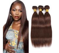 Creuost Bundles Human Hair Extension Straight cabello humano Bundles Unprocessed Brazilian Virgin Hair #4 Chocolate Brown Minimal detachment For Women 3 Bundles Total 150g 26 28 30 Inch