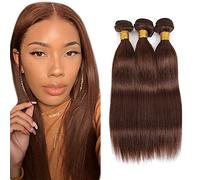 Creuost Bundles Human Hair Extension Straight cabello humano Bundles Unprocessed Brazilian Virgin Hair #4 Chocolate Brown Minimal detachment For Women 3 Bundles Total 150g 16 18 20 Inch