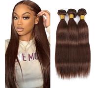 Creuost Bundles Human Hair Extension Straight cabello humano Bundles Unprocessed Brazilian Virgin Hair #4 Chocolate Brown Minimal detachment For Women 3 Bundles Total 150g 30 32 34 Inch