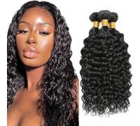 Creuost Bundles Human Hair Extension Water Wave Bundles cabello humano Unprocessed Brazilian Virgin Hair #1b Natural Black Minimal detachment For Women 3 Bundles Total 300g 24 26 28 Inch