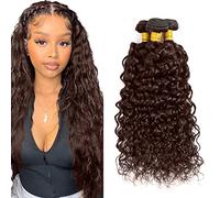 Creuost Bundles Human Hair Extension Water Wave cabello humano Bundles Unprocessed Brazilian Virgin Hair #4 Chocolate Brown Minimal detachment For Women 3 Bundles Total 150g 28 30 32 Inch