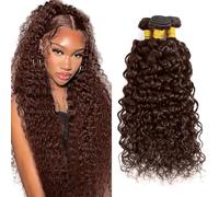 Creuost Bundles Human Hair Extension Water Wave cabello humano Bundles Unprocessed Brazilian Virgin Hair #4 Chocolate Brown Minimal detachment For Women 3 Bundles Total 150g 22 24 26 Inch