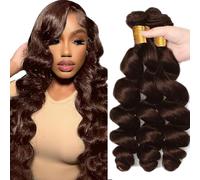 Creuost Extensiones de cabello humano de 26 a 28 30 pulgadas, pelo brasileño, sin procesar, tejido virgen brasileño, #4 marrón chocolate, 3 paquetes de 300 g para mujeres