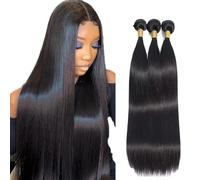 Creuost Extensiones de cabello humano de 26 a 28 a 30 pulgadas, cabello humano brasileño, sin procesar, tejido virgen brasileño, 1B, color negro natural, 3 paquetes, total 150 g para mujeres