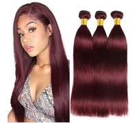 Creuost Extensiones de cabello humano de 26 a 28 a 30 pulgadas, extensiones de cabello humano para mujer, sin procesar, brasileño, tejido virgen brasileño, #99J, rojo burdeos, 3 paquetes, total 300 g