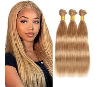 Creuost Extensiones de cabello humano de 26 a 28 a 30 pulgadas, extensiones de cabello humano para mujer, sin procesar, brasileño, tejido virginal, #27, rubio miel, 3 paquetes, total 300 g