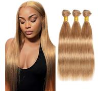 Creuost Extensiones de cabello humano de 28 a 30 a 32 pulgadas, extensiones de cabello humano para mujer, sin procesar, brasileño, tejido virginal, #27, rubio miel, 3 paquetes, total 300 g
