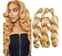 Creuost Extensiones de cabello humano de Brasil sin procesar, pelo virgen brasileño, #27, rubio miel, 3 paquetes de 300 g para mujeres de 300 g
