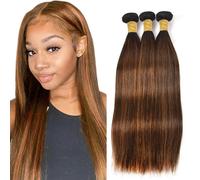 Creuost Extensiones de cabello humano de extensiones de cabello humano para mujer, sin procesar, brasileño, tejido virginal, #4/30, color marrón destacado, 3 paquetes, 300 g, 300 g, 18, 20 y 22