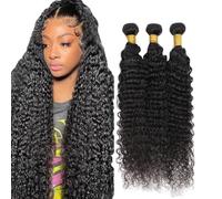 Creuost Extensiones de cabello humano de onda profunda, extensiones de cabello humano, para mujer, sin procesar, brasileño, tejido virgen brasileño, 1B, color negro natural, 3 paquetes, 300 g, 61 cm