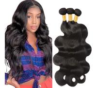 Creuost Extensiones de cabello humano ondulado de 28 30 a 32 pulgadas, extensiones de cabello humano para mujer, sin procesar, brasileño, tejido virgen brasileño, 1B, negro natural, 3 paquetes, total