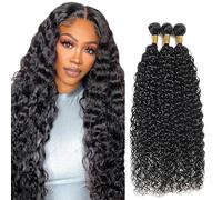 Creuost Extensiones de cabello humano rizado brasileño sin procesar brasileño sin procesar 1B negro natural 3 paquetes total 150 g para mujeres