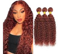 Creuost Extensiones de cabello humano rizado de 28 a 28 pulgadas, extensiones de cabello humano para mujer, sin procesar, brasileño, tejido virgen brasileño, #33, marrón rojizo, 3 paquetes, total 300