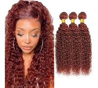 Creuost Extensiones de cabello humano rizado rizado para mujer, sin procesar, brasileño, sin procesar, pelo virgen brasileño #33, color marrón rojizo, 3 paquetes, total 300 g, 18 18 18 pulgadas