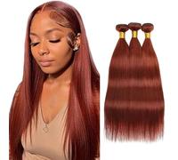 Creuost Extensiones de cabello humano Straight Bundles Humanos Hair Extensions Mujer Peluca Mujer Sin Procesar Brasileño Virgin Hair Weave #33 Reddish Brown 3 paquetes Total 300 g 300 g 34 300 g