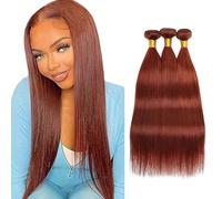 Creuost Extensiones de cabello humano Straight Bundles Humanos Hair Extensions Mujer Peluca Mujer Sin Procesar Brasileño Virgin Hair Weave #33 Reddish Brown 3 paquetes Total 300 g 22 24 26 pulgadas