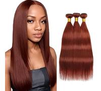 Creuost Extensiones de cabello humano Straight Bundles Humanos Hair Extensions Mujer Peluca Mujer Sin Procesar Brasileño Virgin Hair Weave #33 Reddish Brown 3 paquetes Total 300 g 20 pulgadas