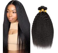 Creuost Extensiones de cabello humano Yaki de 30 a 32 a 34 pulgadas, pelo humano brasileño, sin procesar, tejido virgen brasileño, 1B, color negro natural, 3 paquetes, total 150 g para mujeres