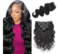 Creuost Extensiones de pelo brasileño sin procesar con clip para el pelo virgen brasileño, #1B, color negro natural, 7 piezas, 120 g, con 16 clips por set para mujeres de 24 pulgadas