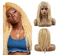 Creuost Glueless Perruque Naturelle Brésilien 4x1 Lace Frontal Wig Human Hair Kinky Curly Brazilian Virgin Hair Unprocessed No Tangle 150% Density #613 Honey Blonde For Women 26 Inch