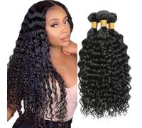 Creuost Human Hair Bundles Cabello humano 1B Natural Black Peluca real Extensions Double Weft Unprocessed Brazilain Remy Kinky Curly Hair Extension Minimal Tangle 3 Bundles Total 300g 20 22 24 Inch