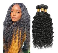 Creuost Kinky Curly Human Hair Bundles 1B Natural Black Pelucas Mujer Pelo Natural Extensions Double Weft Unprocessed Brazilain Hair Weave Extension With Minimal Tangle 3 Bundles 300g 12 14 16 Inch