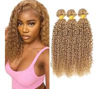 Creuost Kinky Curly Human Hair Bundles #27 Honey Blonde Pelucas Mujer Pelo Natural Extensions Double Weft Unprocessed Brazilain Hair Weave Extension With Minimal Tangle 3 Bundles 300g 20 20 20 Inch