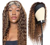 Creuost Water Wave HeadBand Wig Human Hair Wig Cabello humano Unprocessed Brazilian Virgin Hair p4/27 Highlight Brown Blonde 150% Densidad Peluca brasileña natural For Women 30 Pulgada