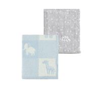 CREVENT 2 Mantas de bebé de 30 x 40 Pulgadas, acogedoras, esponjosas y cálidas para bebés, Ropa de Cama para Cuna, Cochecito, Nube Gris + Animal de Punto Azul
