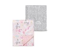 CREVENT 2 Piezas Mantas de bebé de 75cm x 100cm, Lindas, acogedoras, esponjosas y cálidas para bebés y niños pequeños, Ropa de Cama para Cuna, cot, Cochecito - Nube Gris + Unicornio Mink