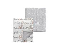 CREVENT Juego de 2 Mantas de 75 x 100 cm para bebés y niños pequeños, Ropa de Cama, Cuna, Cochecito de bebé, Color Gris Nube + Animal