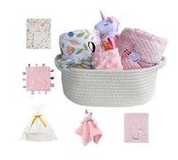 CREVENT Juego de Regalo de Bienvenida para bebé con Dos Mantas + una Manta de Seguridad + una Etiqueta + una Bolsa de Regalo con Cinta (Rosa)