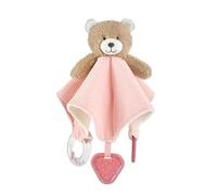 CREVENT Manta 3 en 1 para bebé con mordedor y sonajero, manta de seguridad de cabeza de animal masticable, regalo de cumpleaños, oso rosa
