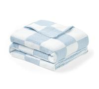 CREVENT Manta de Chenilla Suave y cálida para bebé para niñas y niños, Esencial para recién Nacidos, Regalo para Baby Shower, Color Azul a Cuadros, 75 x 100 cm