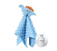 CREVENT Manta de Felpa para bebé, Juguete Adorable y Suave para Dormir, Puntos de visón Frontales + Reverso con Cara de Animal (Dinosaurio, Azul)