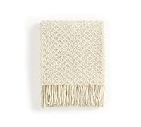 CREVENT Manta de punto bohemio para sofá, silla, cama, decoración del hogar, suave, cálida, acogedora, ligera, para primavera, verano y otoño (127 x 152 cm, beige)
