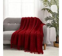 CREVENT Manta de Punto de Granja Bohemio para sofá, Silla, Cama, decoración del hogar, Suave, cálida, acogedora, Ligera, para Primavera, Verano y otoño (127cmX152cm, Rojo navideño)