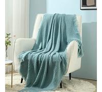 CREVENT Manta de Punto Texturizada para sofá, Silla, Cama, decoración del hogar, Suave, cálida, acogedora, Ligera, para Primavera, Verano y otoño (127 x 152 cm, Color Verde Azulado)