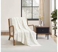 CREVENT Manta Decorativa Boho con diseño a Cuadros para el sofá, la Silla, la Cama o para Viajes, cálida, Ligera, Suave y cómoda, para Todas Las Estaciones, (127 x 152 cm, Color Crema)