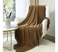 CREVENT - Manta decorativa boho de chenilla tejida para el sofá, la silla, la cama o para viajes, cálida, ligera, suave y cómoda, para todas las estaciones, (127 X 152 cm, color marrón)