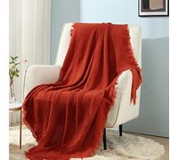 CREVENT - Manta Decorativa con diseño a Cuadros para el sofá, la Silla, la Cama o para Viajes, cálida, Ligera, Suave y cómoda, para Todas Las Estaciones, (127 X 152 cm, Color Naranja Rojizo)