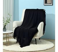 CREVENT - Manta Decorativa con diseño a Cuadros para el sofá, la Silla, la Cama o para Viajes, cálida, Ligera, Suave y cómoda, para Todas Las Estaciones, (127 X 152 cm, Color Negro)