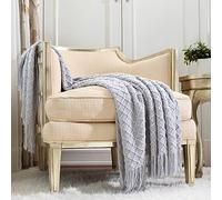 CREVENT - Manta Decorativa con diseño rústico a Cuadros para el sofá, la Silla, la Cama o para Viajes, cálida, Ligera, Suave y cómoda, para Todas Las Estaciones, (127 X 152 cm, Color Gris Claro)