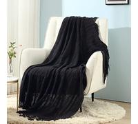 CREVENT - Manta Decorativa Tejida para el sofá, la Silla, la Cama o para Viajes, cálida, Ligera, Suave y cómoda, para Todas Las Estaciones, (127 X 152 cm, Color Negro)