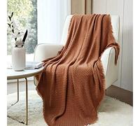 CREVENT - Manta Decorativa Tejida para el sofá, la Silla, la Cama o para Viajes, cálida, Ligera, Suave y cómoda, para Todas Las Estaciones, (127 X 152 cm, Color marrón Caramelo/Naranja Oscuro)