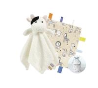 CREVENT Mantita de apego, con peluche, acogedora, para bebé, niñas y niños, cumpleaños (vaca y etiqueta)