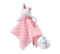 CREVENT Mantita de apego de felpa acogedora para bebé, niñas, parte delantera de tela minky de lunares + parte trasera de forro con cara de animal (unicornio rosa)